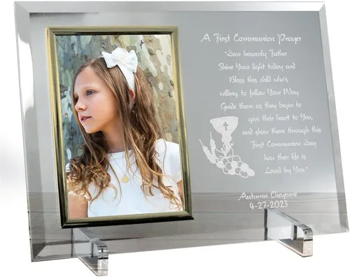 GiftsForYouNow Marco de fotos personalizado de primera comunión de cristal con borde dorado, se adapta a fotos de 4 x 6 pulgadas, regalo de primera