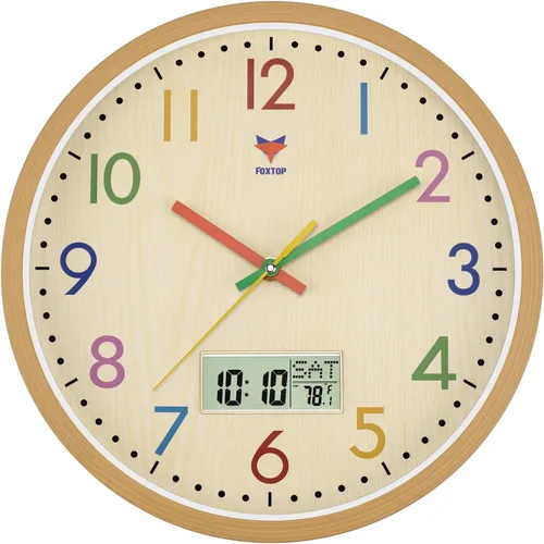 Miniatura 10 de Foxtop Reloj de Aprendizaje Digital y Analógico para Niños - Reloj de Enseñanza para Decir la Hora de 12 Pulgadas Silencioso Sin Tictac Operado