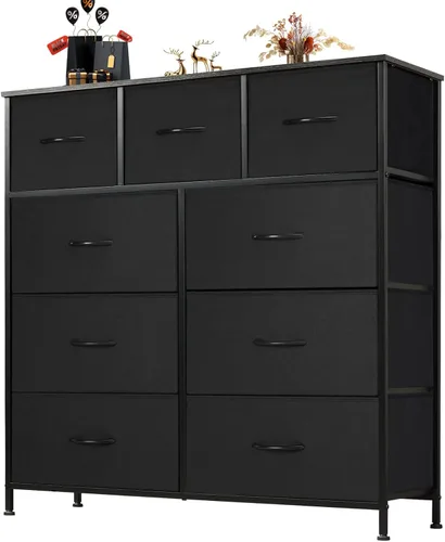 Miniatura 14 de Sweetcrispy Cómoda para dormitorio, cómoda de tela con 8 cajones, cómoda para armario, sala de estar, marco de acero resistente, parte superior