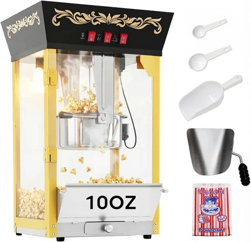 Máquina de palomitas de maíz con auténtica tetera de 10 onzas, máquina de palomitas de maíz estilo cine con plataforma de calentamiento, máquina de