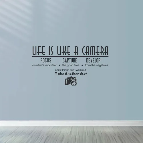 Miniatura 9 de Adhesivo decorativo para pared, diseño de la vida artística es como una cámara, vinilo con cita de fotografía, decoración de pared extraíble