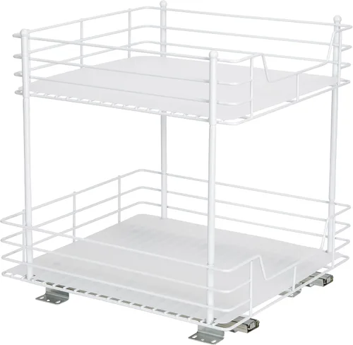 Miniatura 7 de Household Essentials Organizador de despensa de dos niveles de acero blanco con detalles de plástico forrado limpio