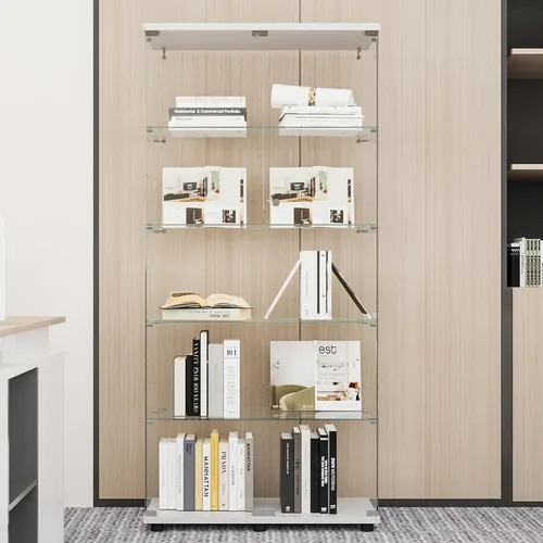 Miniatura 27 de Beauty4U - Vitrina de exhibición de una puerta con vidrio, gabinetes curio negros para sala de estar, dormitorio, oficina, exhibición de colección