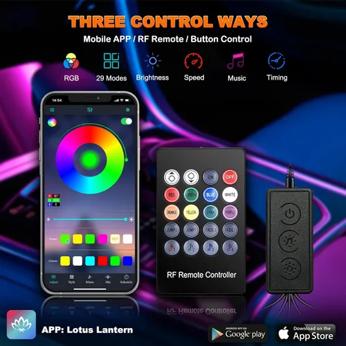 Miniatura 3 de Jushope - Luces LED para automóvil, luces interiores con control inalámbrico por aplicación/control remoto RF/botón, kit de iluminación ambiental