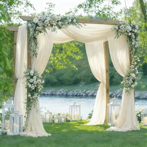 Miniatura 47 de Tela drapeada para arco de boda de 28 x 19 pies, telón de fondo de tela de gasa transparente, 1 panel de cortinas de rosa polvorienta para Cortina