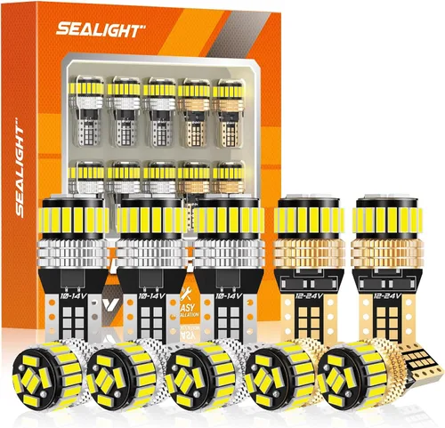 Miniatura 17 de SEALIGHT 194 foco LED 2000K ámbar 168 T10 2825 W5W 600% de brillo, focos LED de cuña para interior de automóvil, reemplazo para luces de matrícula
