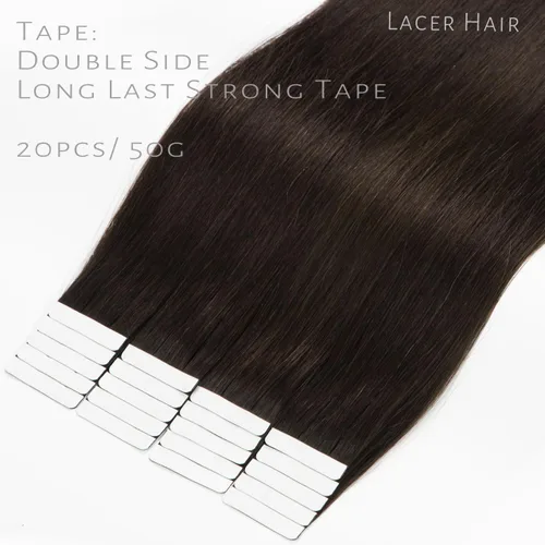 Miniatura 3 de Lacer - Extensiones de cabello humano con cinta adhesiva, color marrón oscuro, extensiones de cabello humano real con trama adhesiva, invisible
