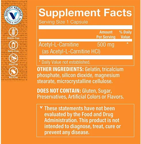 Miniatura 2 de The Vitamin Shoppe La acetil-L-carnitina 500mg apoya la memoria cerebral saludable (240 cápsulas)