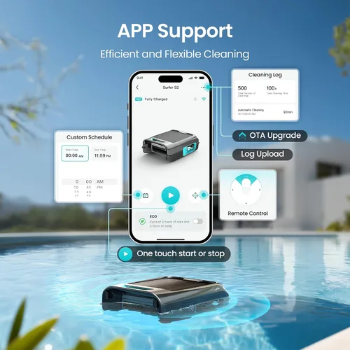 Miniatura 3 de AIPER Surfer S2 Robot de Limpieza de Superficie de Piscina con Energía Solar con Soporte de APP, Limpieza Continua 24/7, Modos de Carga Dual, Gris