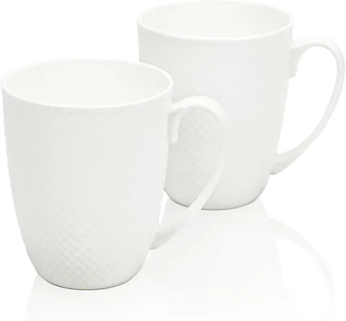 Miniatura 10 de Tazas de Café Blancas de Porcelana Fina de Hueso en Juego de 2, Tazas de Té de 11 Oz con Mango Grande, Tazas de Café de Cerámica Ligeras, Tazas