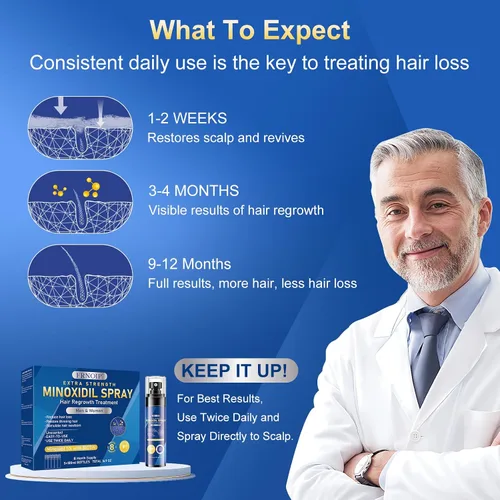 Miniatura 6 de Spray de minoxidil al 5% para hombres y mujeres, paquete de 5, infundido con biotina, regeneración del cabello para hombres, tratamientos de pérdida