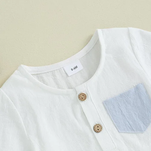 Miniatura 89 de Conjunto de ropa casual de manga corta con botones y pantalones cortos de lino para bebés y niños pequeños