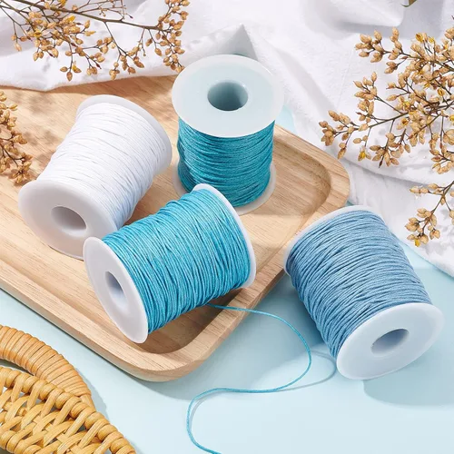 Miniatura 3 de PandaHall - Hilo de algodón encerado de 400 yardas de 0.039 pulgadas, serie azul, cuerda trenzada para joyería, hilo de cuentas de 4