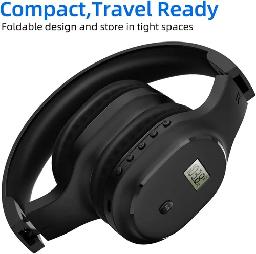 Miniatura 7 de Auriculares inalámbricos con radio FM y Bluetooth 5.0, auriculares portátiles recargables con micrófono integrado, orejeras ligeras y cómodas