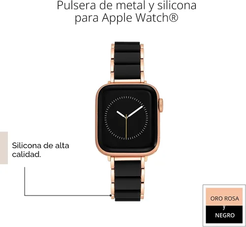 Miniatura 4 de Anne Klein Silicone Fashion Bracelet for Apple Watch, Secure, Adjustable, Apple Watch Replacement Band, Fits Most Wrists Negro/Oro rosa