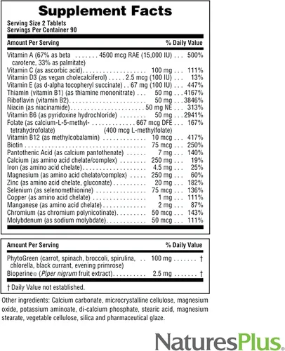 Miniatura 5 de NaturesPlus Source of Life Power Teen - 180 tabletas vegetarianas - Multivitamínico adolescente con minerales y alimentos integrales para el enfoque