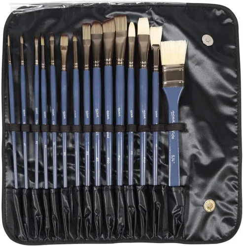 Miniatura 2 de Mont Marte Juego de cartera de pinceles de alta calidad, 15 piezas, incluye cerdas de cerdo y pinceles de Taklon, adecuado para acuarela, acrílico