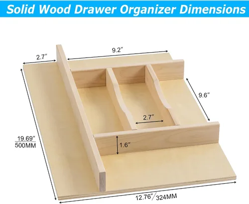 Miniatura 6 de WelFurGeer Organizador de cubiertos de madera premium para cajones de cocina, bandeja de utensilios para cajón de cocina, organizador de cajones