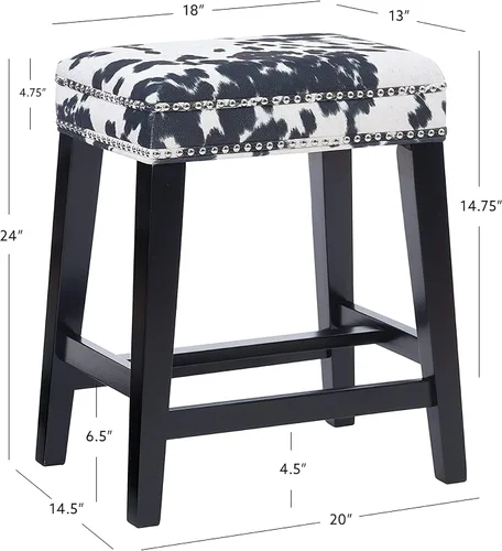 Miniatura 4 de Linon Taburete de bar Harlow con estampado de vaca negra sin respaldo de 30 pulgadas