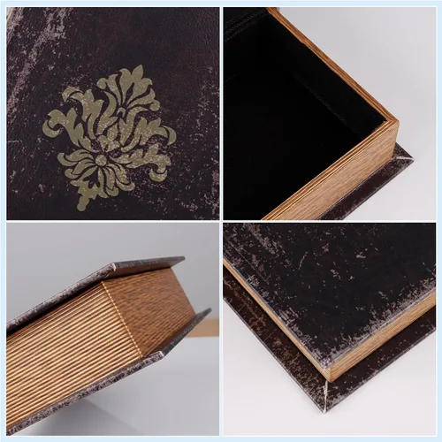 Miniatura 6 de SICOHOME Juego de 2 Cajas Decorativas para Libros de Madera, Caja de Libro Falso con Detalles de Cuero Sintético, Baratija Recuerdo Cofre del Tesoro