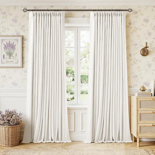 Miniatura 15 de Juego de 2 paneles de cortinas plisadas negras de 80 pulgadas para sala de estar, cortinas plisadas de lino con forro de 80 pulgadas de largo, 100%