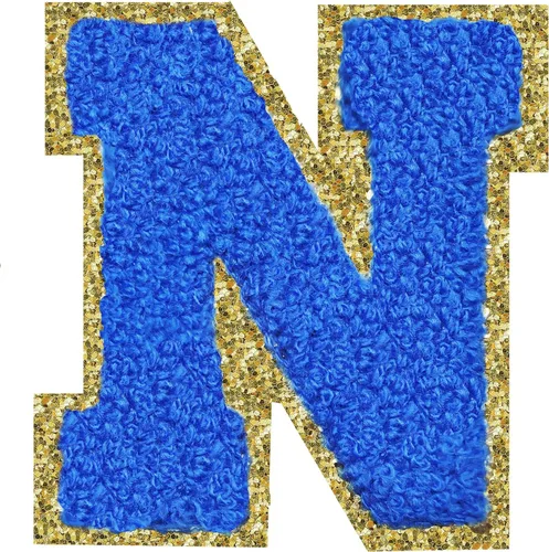 Miniatura 27 de Parches de letras termo-adhesivas de felpilla para chaquetas, parches de letras universitarias con brillantina para planchar en la letra azul A