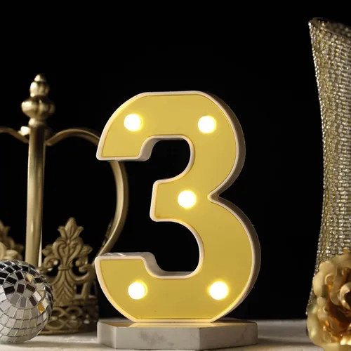Miniatura 36 de Efavormart - Letrero 3D con luz LED de 6 pulgadas, color dorado con número 0, espejo frontal blanco cálido, funciona con pilas, brillo 72H