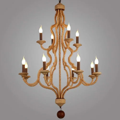 Miniatura 2 de Genérico Araña moderna, Simple 12 Lights Country Style Double Layer Hemp Rope Wooden Retro Chandelier Lighting Loft Cafe Bar V-intage Pendant Light