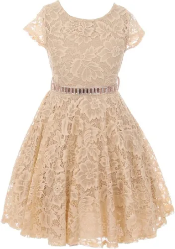 Miniatura 19 de Little Girl - Vestido de niña con manga de encaje y cinturón de piedras
