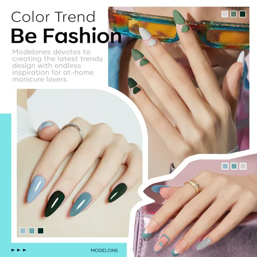 Miniatura 3 de modelones - Juego de 6 esmaltes en gel, tonos primavera, verano, gris brumoso, verde oscuro, brillantina, verde salvia, azul celeste, manicura A A6