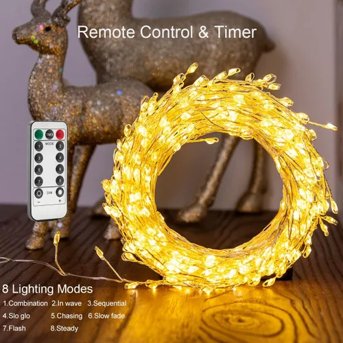 Miniatura 3 de Luces de Hadas en Racimo 10FT Luces de Cadena Petardo 100 LED Blanco Cálido Enchufable Interior Cable Plateado Luces de Cadena con Control Remoto