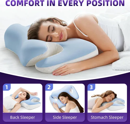Miniatura 2 de Ergo - Almohada cervical para aliviar el dolor de cuello y hombros, almohadas ortopédicas de espuma viscoelástica de contorno refrescante, almohadas