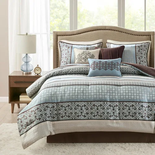 Miniatura 18 de Madison Park Bellagio - Juego de edredón acogedor, lujoso diseño tradicional de damasco jaquard, ropa de cama alternativa para todas las estaciones