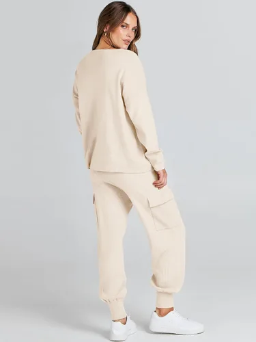 Miniatura 4 de Caracilia Conjunto de dos piezas para mujer, suéter de punto de manga larga y pantalones deportivos tipo cargo