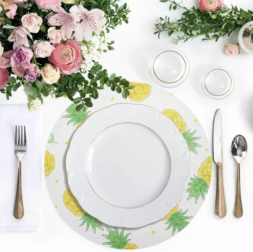 Miniatura 5 de Pineapples White Table Placemats, Heat Resistant Non Slip Dinner Placemats Round for Kitchen one sizex1
