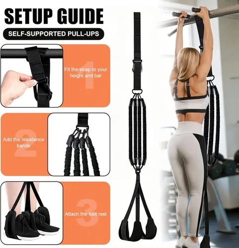 Miniatura 4 de Bandas de asistencia para gimnasio en casa, 4 bandas de resistencia ajustables para dominadas y entrenamiento de fuerza, con reposapiés, correa