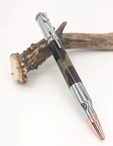 Miniatura 5 de (1 bolígrafo) 30 Calibre CROMO Bolt Action Pen Kit Completed Pen con brújula en acabado de madera lisa