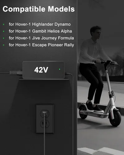 Miniatura 2 de VHBW Cargador eléctrico de scooter de 42 V 2 A, compatible con scooters de batería Hover-1 de 36 V (Highlander, Dynamo, Gambit, Helios y más)
