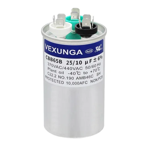 Miniatura 83 de VEXUNGA - 25/5 uF 25+5 MFD 370V o 440V Condensadores redondos de arranque dual 25 5 uF 370 440 Volt VAC CBB65 Condensadores para acondicionador
