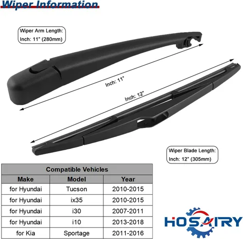 Miniatura 2 de Juego de limpiaparabrisas trasero 98811-1H000 para Hyundai Tucson 2010-2015, para Kia Sportage 2011-2016 Conjunto de limpiaparabrisas trasero