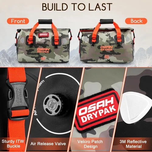 Miniatura 3 de OSAH DRYPAK Bolsa de lona impermeable – Bolsa seca para motocicleta con gran espacio de almacenamiento, bolsas de equipaje impermeables con bolsillo