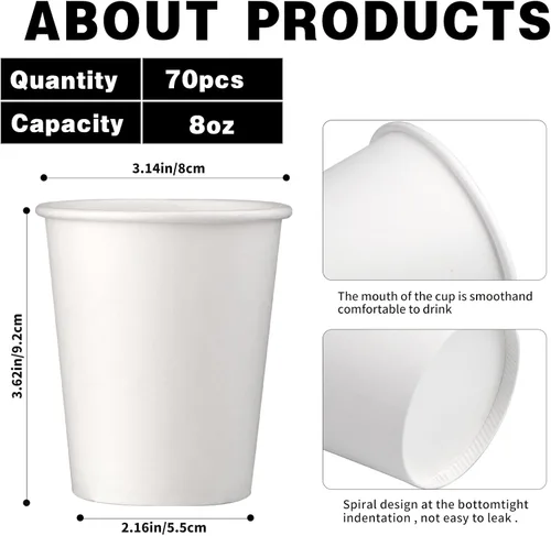 Miniatura 35 de Vasos de papel de 8 onzas, paquete de 150 unidades, tazas de café de papel desechables para bebidas calientes o frías para fiestas, picnic, Azul