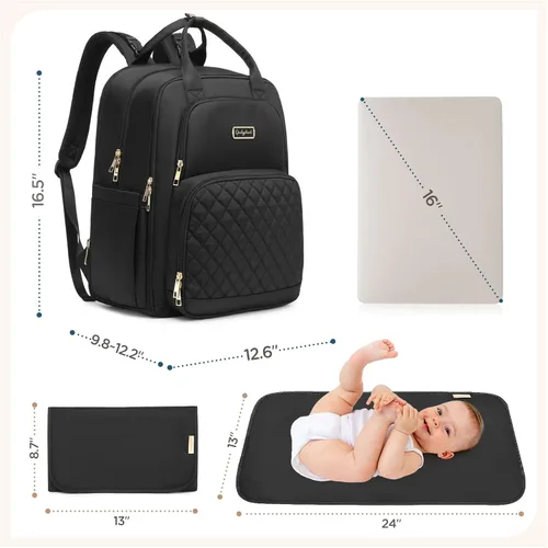 Miniatura 6 de Mochila para pañales Qualyphant - Bolsa de pañales extra grande para 2 niños gemelos (expandible 30-38L) - Mochila de viaje para bebé con cambiador