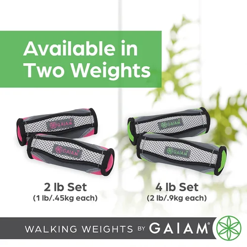Miniatura 7 de Gaiam - Mancuernas de mano para mujeres y hombres, juego de pesas suaves para caminar con trabilla para manos Púrpura
