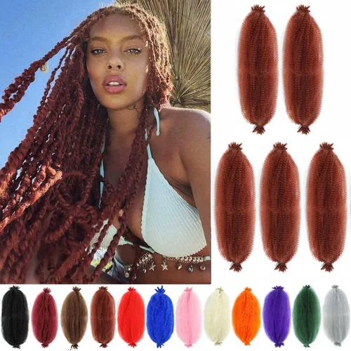 Miniatura 58 de Cabello afro trenzado elástico color marrón claro de 16 pulgadas, paquete de 3 T27, cabello afro preesponjado y trenzado elástico, cabello afro