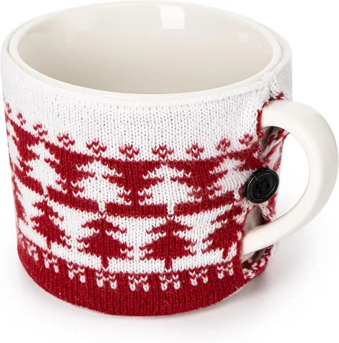 Miniatura 2 de Taza de suéter para invierno, acogedora idea de regalo, regalo de árbol rojo y blanco, regalo de temporada navideña, taza de invierno de ganchillo