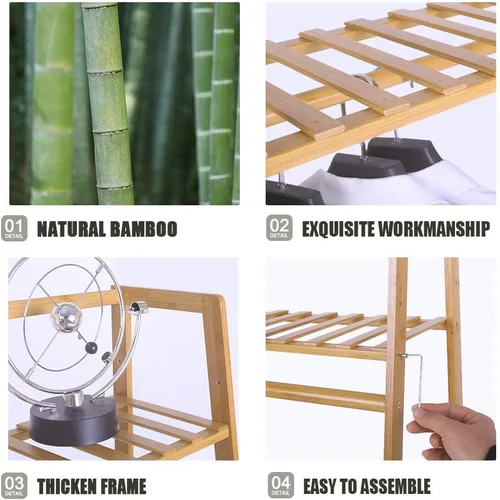 Miniatura 5 de Ufine Estante de ropa de bambú con estante de almacenamiento Soporte de ropa portátil para dormitorio habitación de invitados