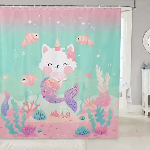 Miniatura 37 de Manfei Cortina de Ducha de Aguacate Lindo Estampado de Aguacate de Dibujos Animados Cortina de Baño para Niños y Niñas Tema de Frutas Cortina