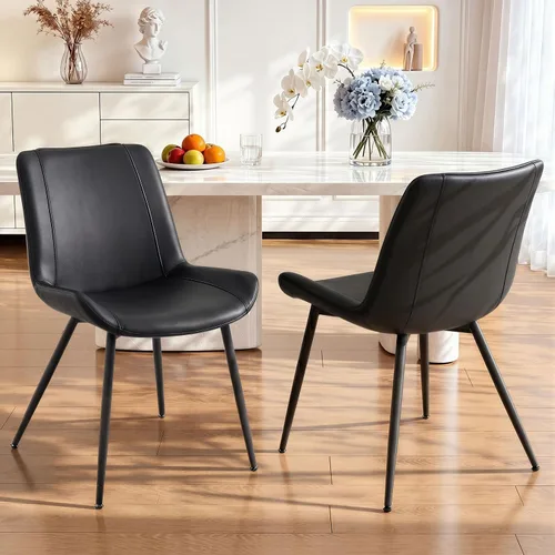 Vogue Furniture Direct Juego de 2 sillas de comedor modernas, tapizadas de piel sintética, sin brazos, con patas de metal, sillas decorativas para
