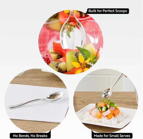 Miniatura 3 de Restaurantware Mini cucharas desechables de 4 pulgadas, 100 cucharas pequeñas desechables, par de alta resistencia con aperitivos o postres, plateado